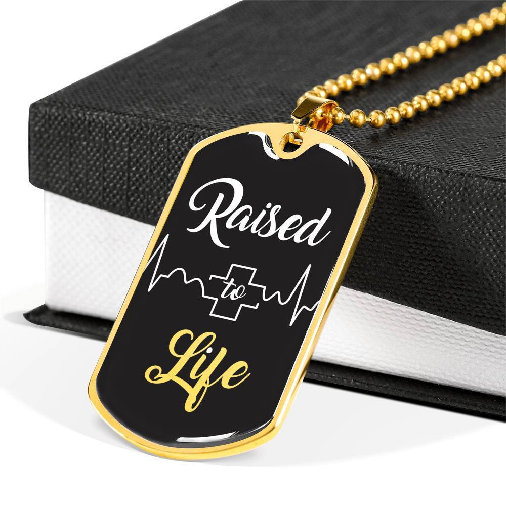 Raised To Life Romans 6:4 Baptism Christian Necklace Stainless Steel or 18k Gold Dog Tag 24" Chain - Express Your Love Gifts
