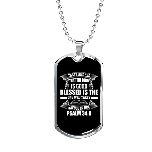 Refuge In Him Christian Necklace Stainless Steel or 18k Gold Dog Tag 24" Chain-Express Your Love Gifts