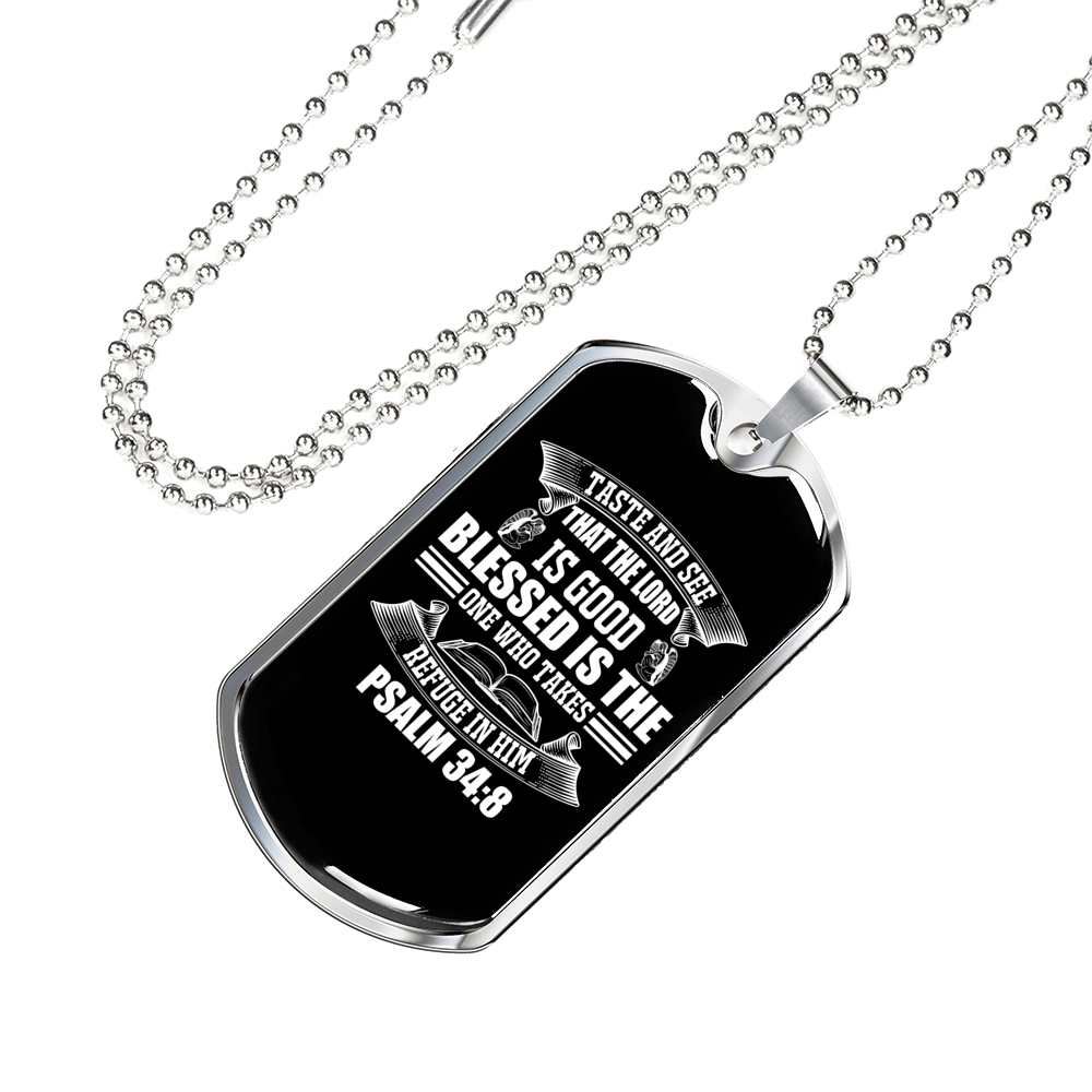 Refuge In Him Christian Necklace Stainless Steel or 18k Gold Dog Tag 24" Chain-Express Your Love Gifts