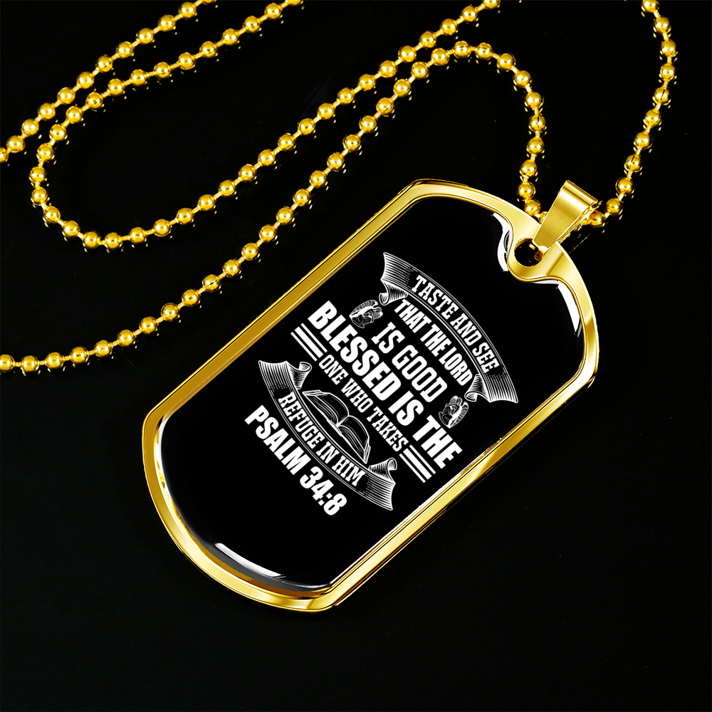 Refuge In Him Christian Necklace Stainless Steel or 18k Gold Dog Tag 24" Chain-Express Your Love Gifts