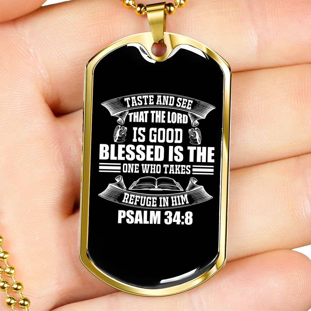 Refuge In Him Christian Necklace Stainless Steel or 18k Gold Dog Tag 24" Chain-Express Your Love Gifts