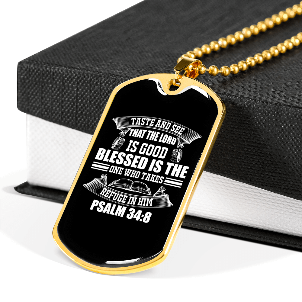 Refuge In Him Christian Necklace Stainless Steel or 18k Gold Dog Tag 24" Chain-Express Your Love Gifts