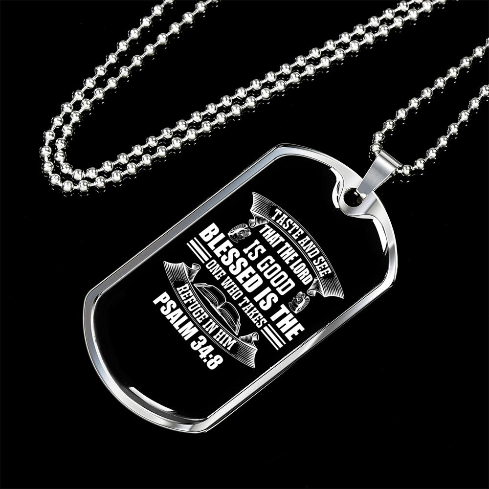 Refuge In Him Christian Necklace Stainless Steel or 18k Gold Dog Tag 24" Chain-Express Your Love Gifts