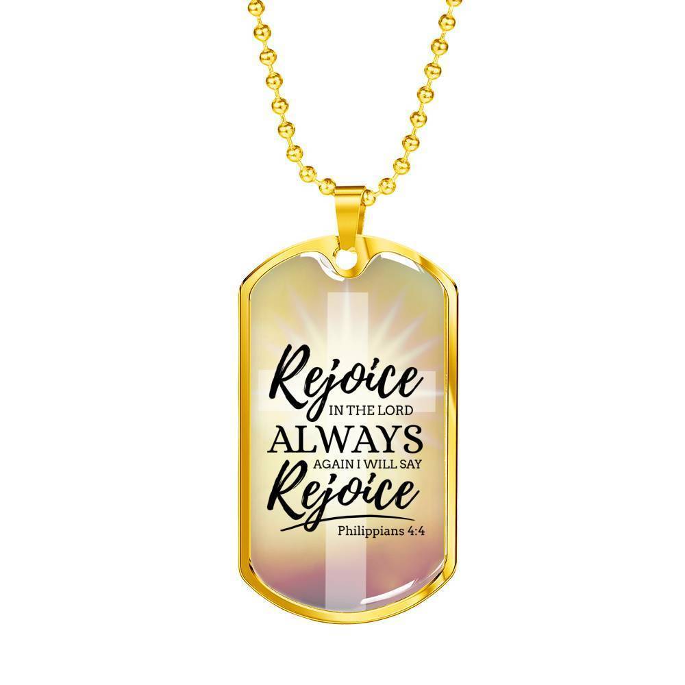 Rejoice In God's Presence Necklace Stainless Steel or 18k Gold Dog Tag 24" Chain-Express Your Love Gifts