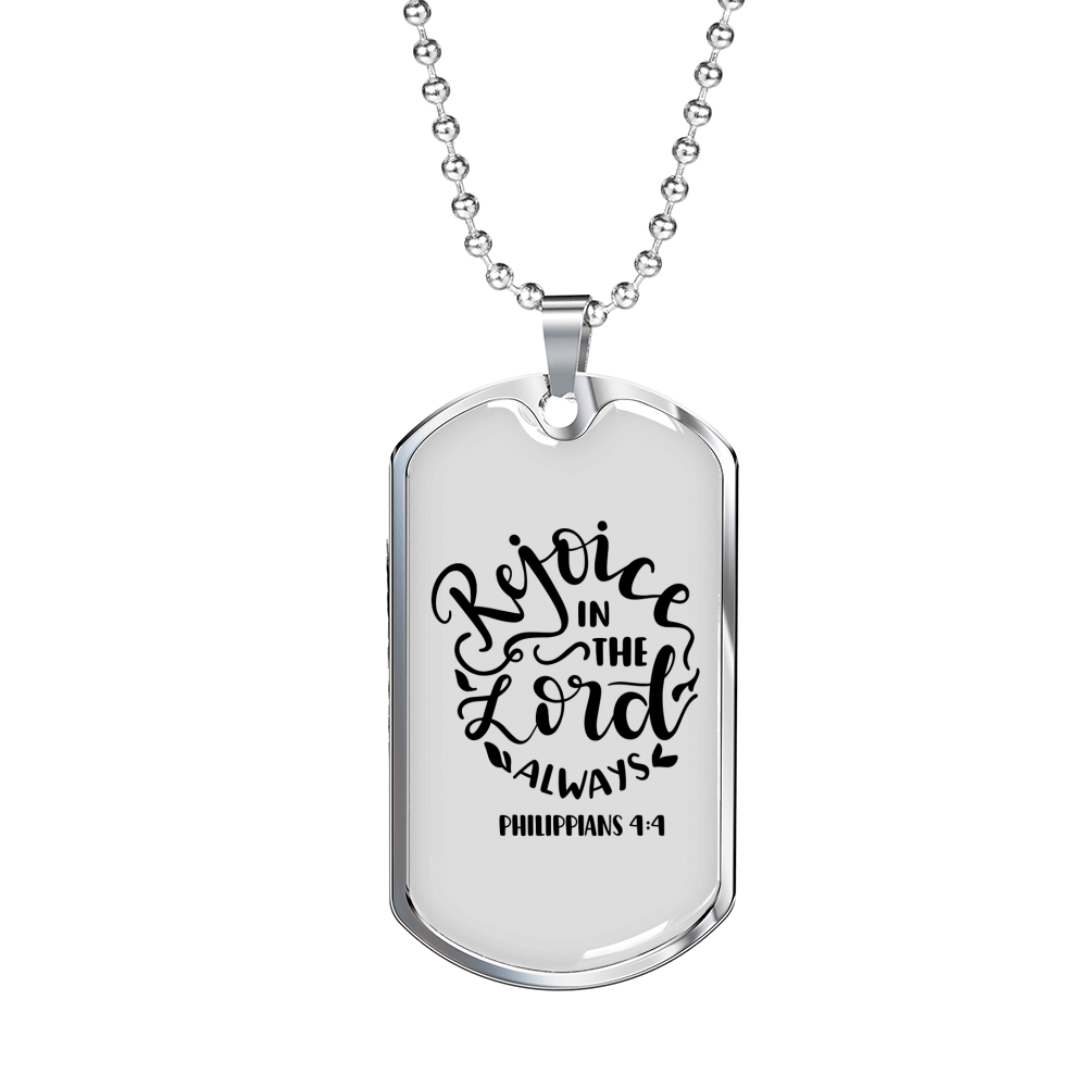 Rejoice In The Lord Christian Necklace Stainless Steel or 18k Gold Dog Tag 24" Chain-Express Your Love Gifts