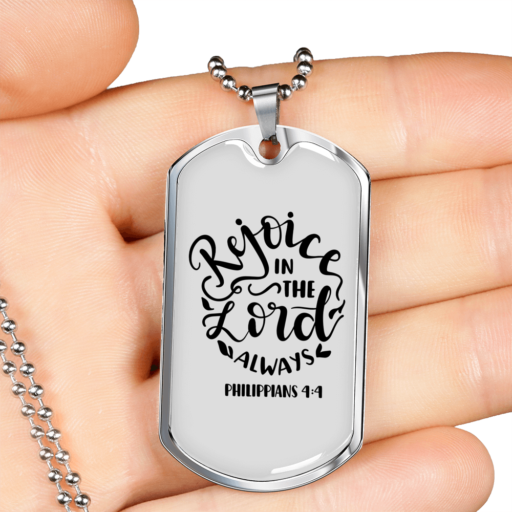 Rejoice In The Lord Christian Necklace Stainless Steel or 18k Gold Dog Tag 24" Chain-Express Your Love Gifts