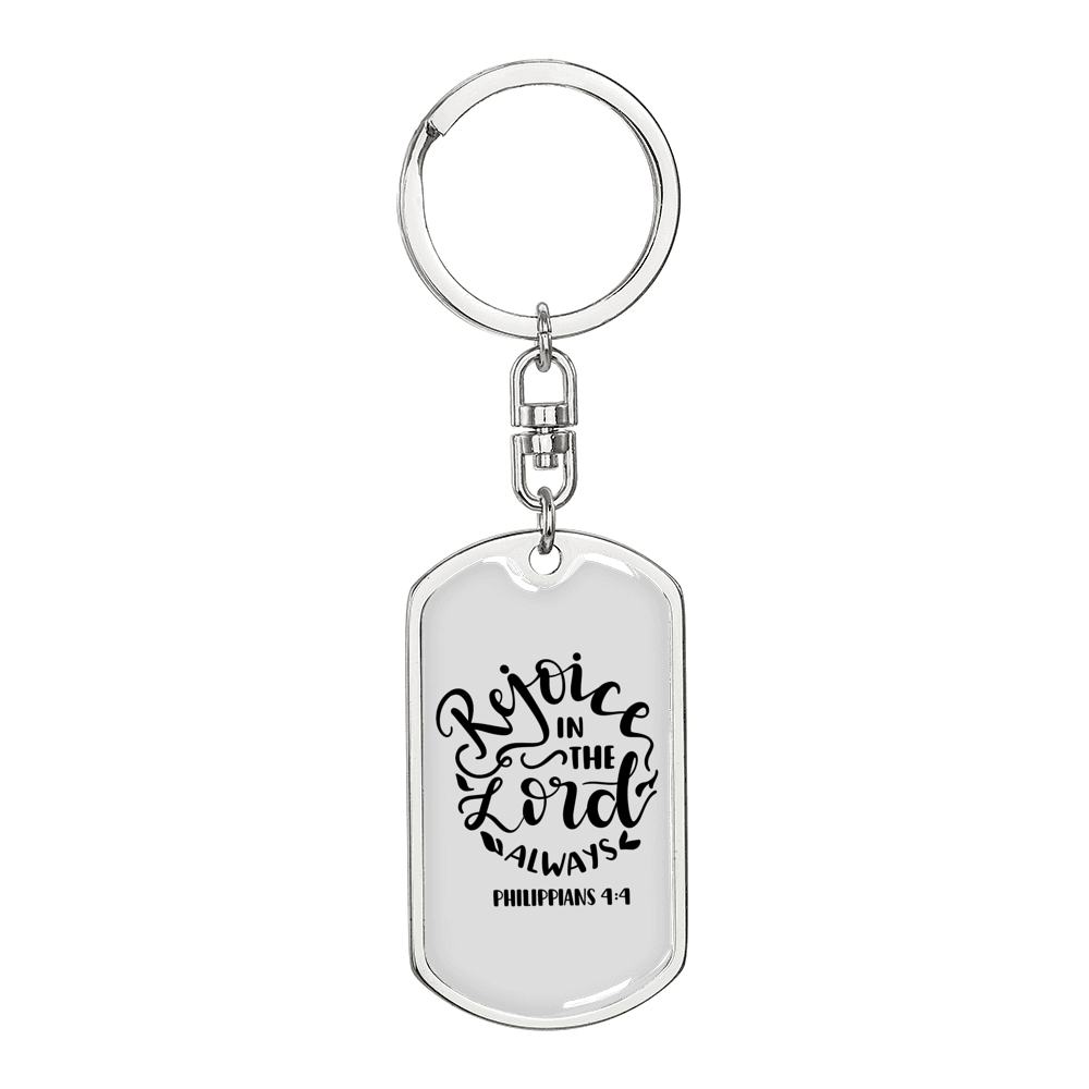 Rejoice In The Lord Philippians 4:4 Keychain Stainless Steel or 18k Gold Dog Tag Keyring-Express Your Love Gifts