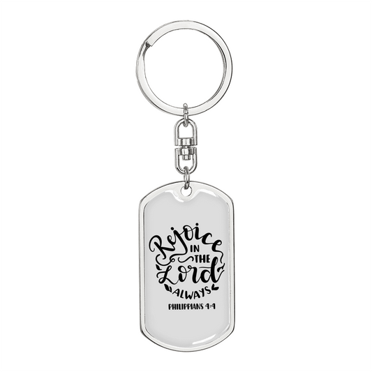 Rejoice In The Lord Philippians 4:4 Keychain Stainless Steel or 18k Gold Dog Tag Keyring-Express Your Love Gifts