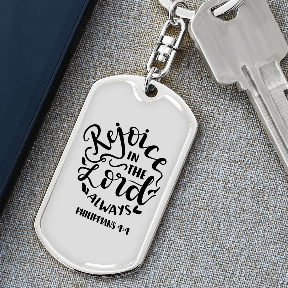 Rejoice In The Lord Philippians 4:4 Keychain Stainless Steel or 18k Gold Dog Tag Keyring-Express Your Love Gifts