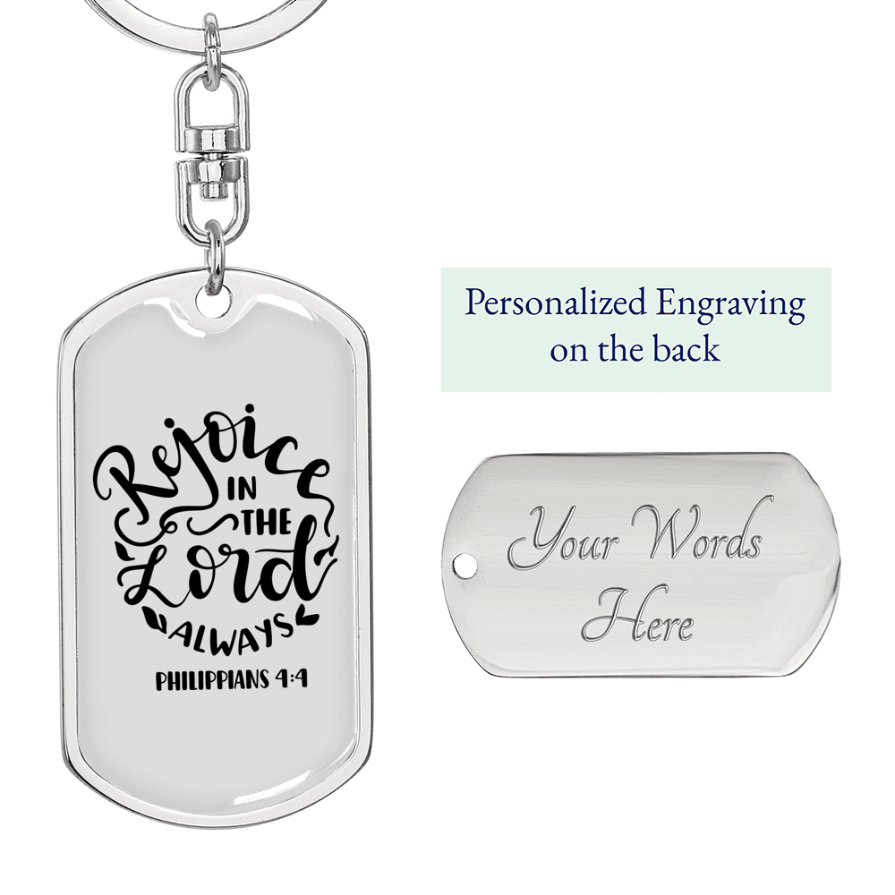Rejoice In The Lord Philippians 4:4 Keychain Stainless Steel or 18k Gold Dog Tag Keyring-Express Your Love Gifts