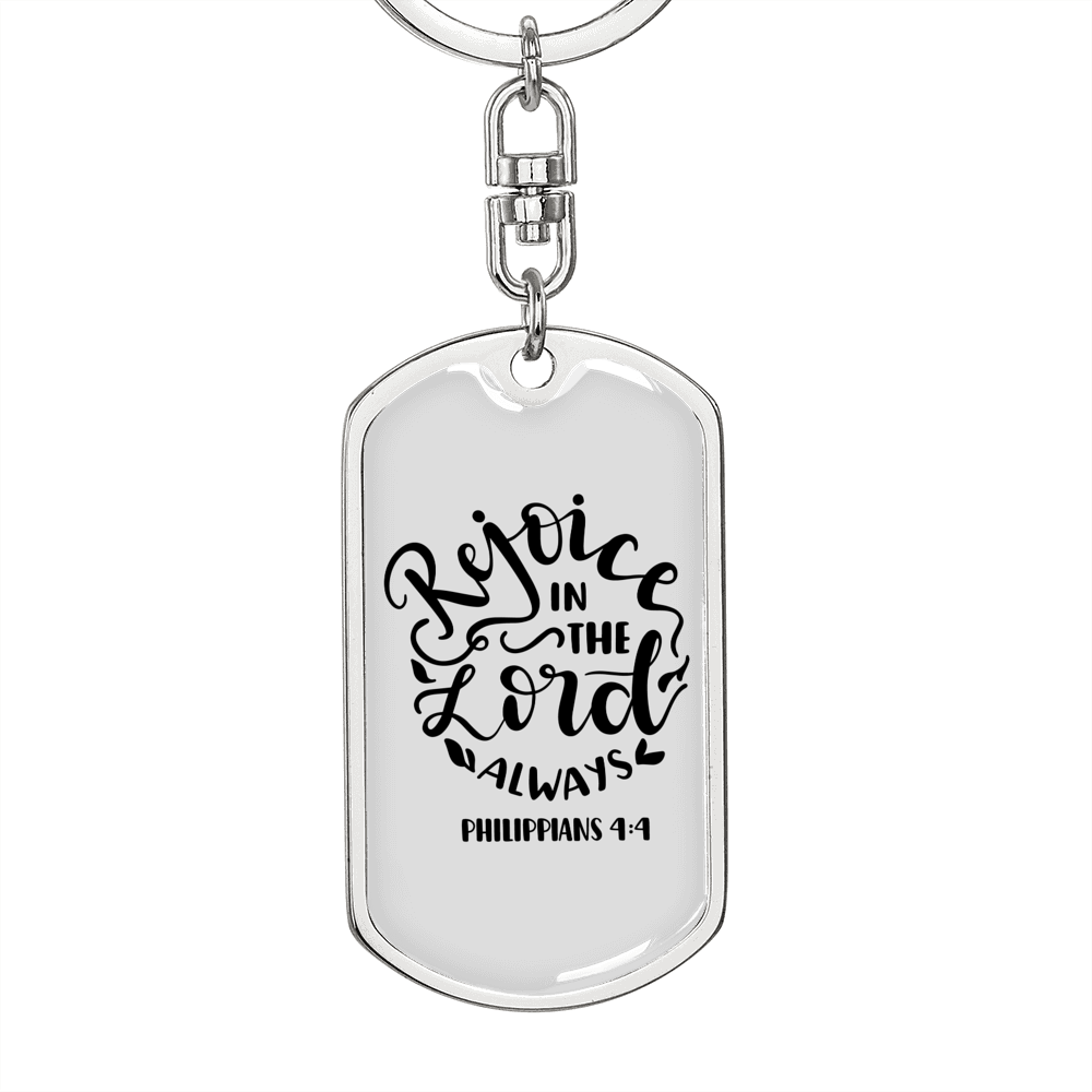 Rejoice In The Lord Philippians 4:4 Keychain Stainless Steel or 18k Gold Dog Tag Keyring-Express Your Love Gifts