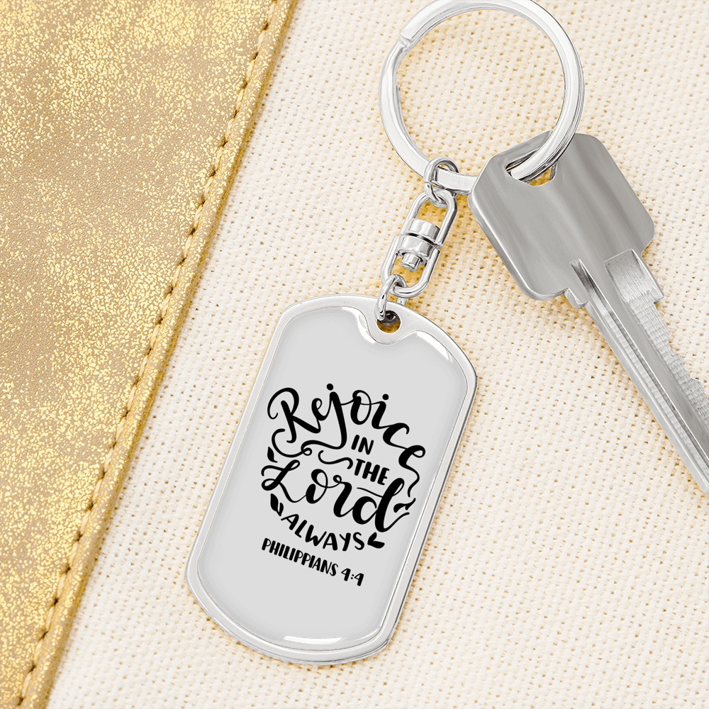 Rejoice In The Lord Philippians 4:4 Keychain Stainless Steel or 18k Gold Dog Tag Keyring-Express Your Love Gifts
