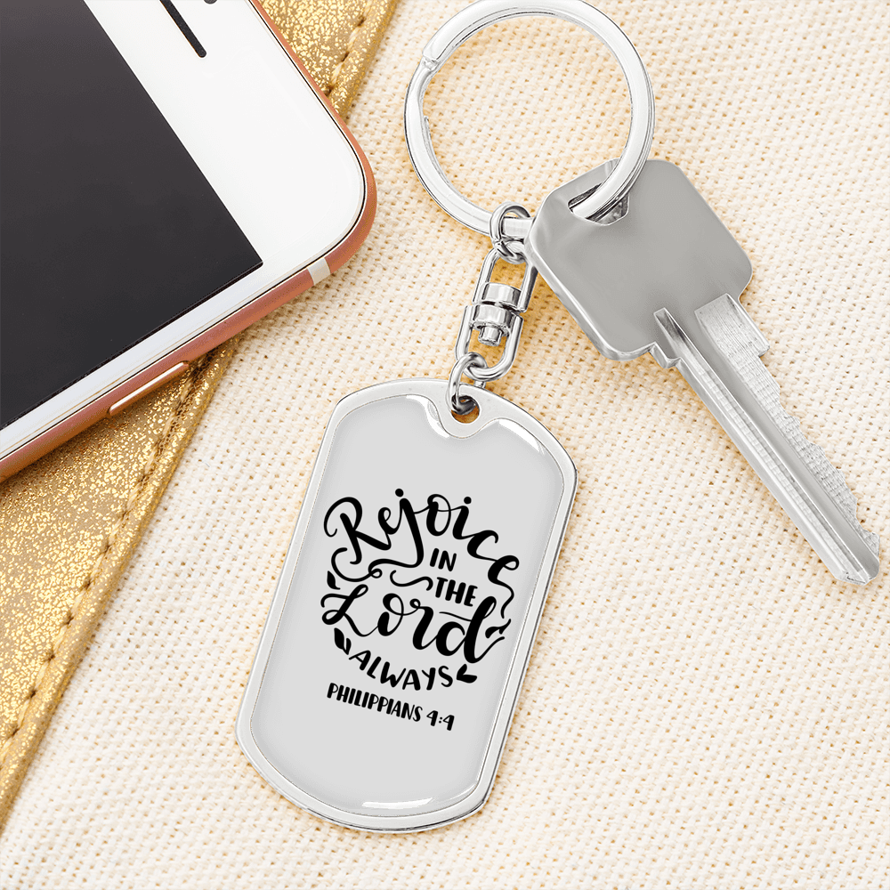 Rejoice In The Lord Philippians 4:4 Keychain Stainless Steel or 18k Gold Dog Tag Keyring-Express Your Love Gifts