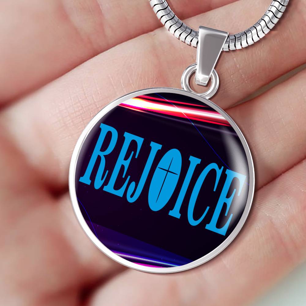 Rejoice Philippians Verse Stainless Steel or 18k Gold Circle Necklace 18-22"-Express Your Love Gifts