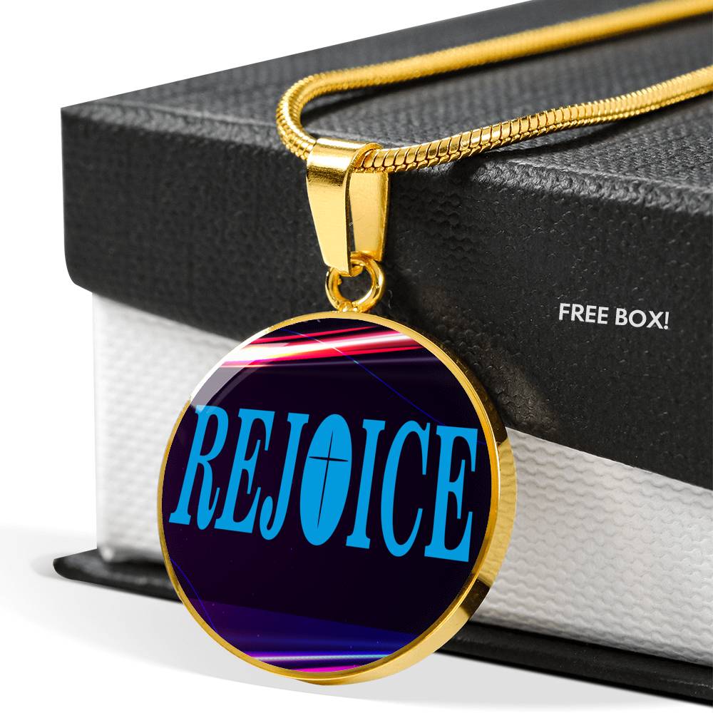 Rejoice Philippians Verse Stainless Steel or 18k Gold Circle Necklace 18-22"-Express Your Love Gifts