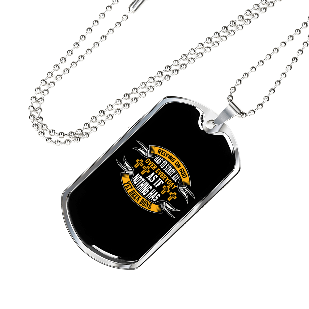 Rely On God Everyday Christian Necklace Stainless Steel or 18k Gold Dog Tag 24" Chain-Express Your Love Gifts