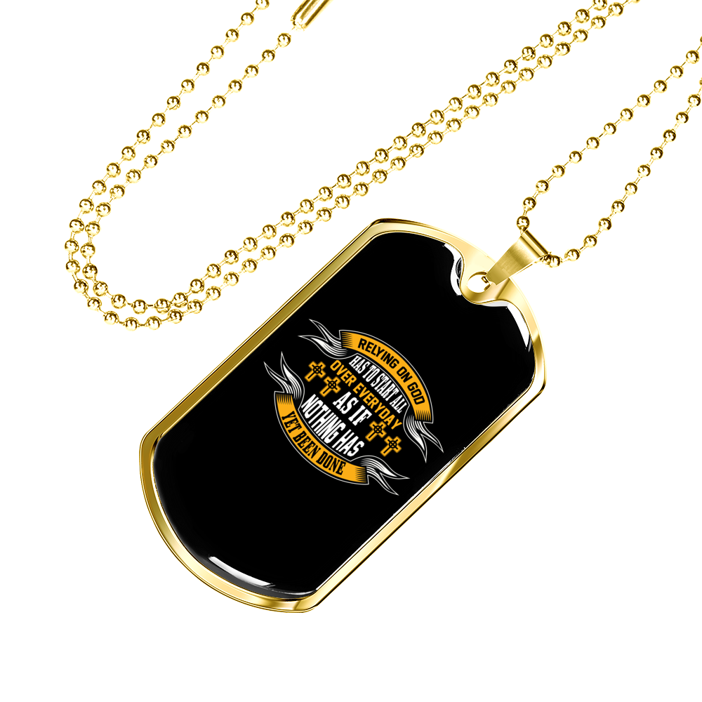 Rely On God Everyday Christian Necklace Stainless Steel or 18k Gold Dog Tag 24" Chain-Express Your Love Gifts