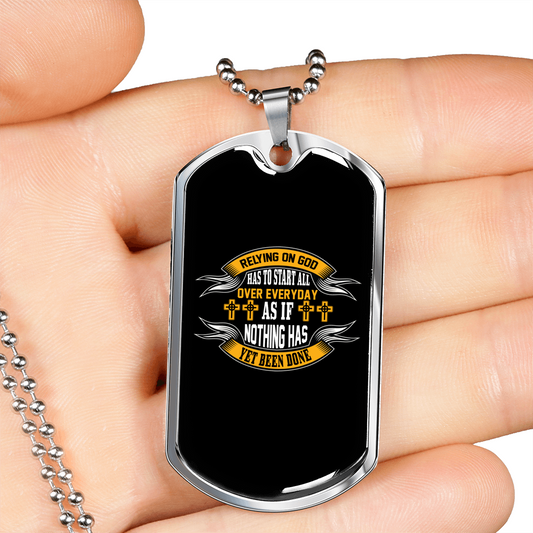 Rely On God Everyday Christian Necklace Stainless Steel or 18k Gold Dog Tag 24" Chain-Express Your Love Gifts