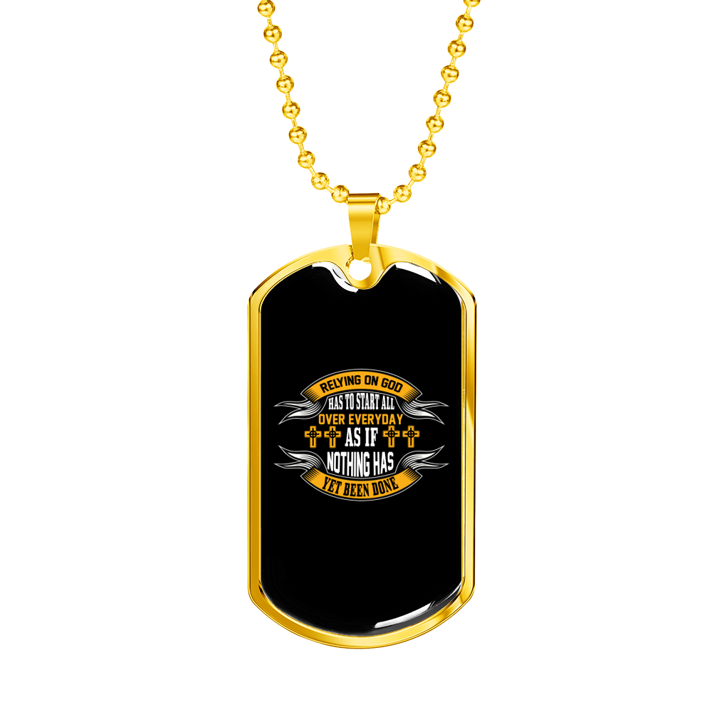 Rely On God Everyday Christian Necklace Stainless Steel or 18k Gold Dog Tag 24" Chain-Express Your Love Gifts