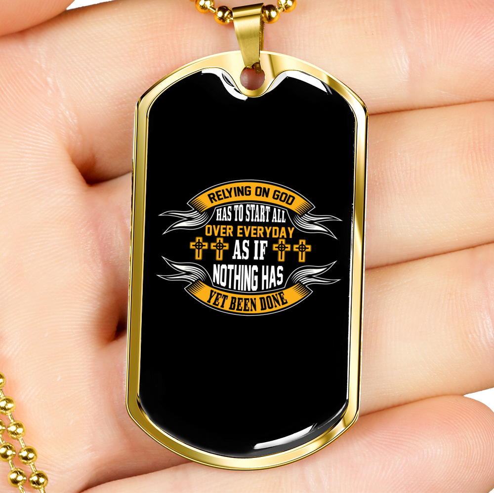 Rely On God Everyday Christian Necklace Stainless Steel or 18k Gold Dog Tag 24" Chain-Express Your Love Gifts