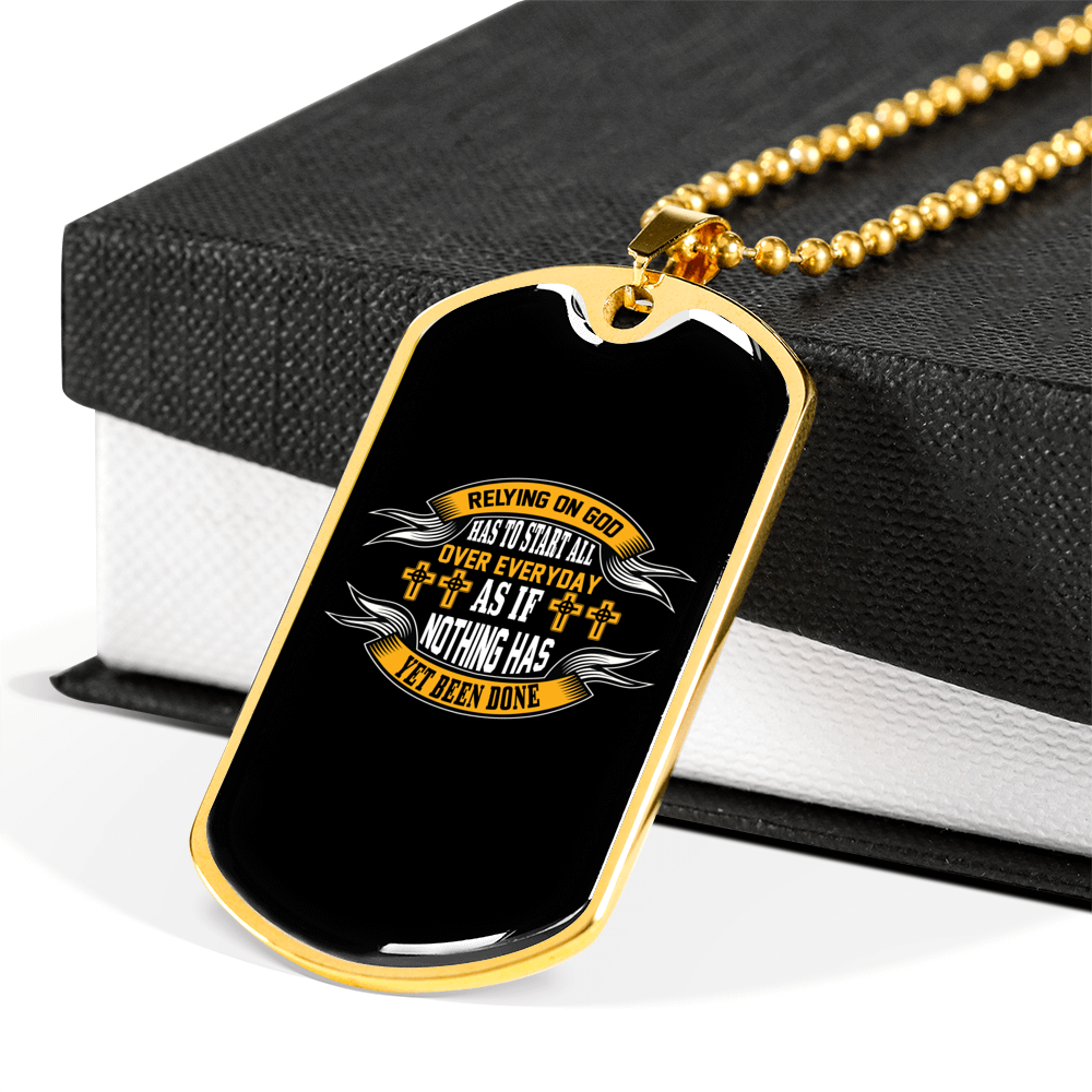 Rely On God Everyday Christian Necklace Stainless Steel or 18k Gold Dog Tag 24" Chain-Express Your Love Gifts