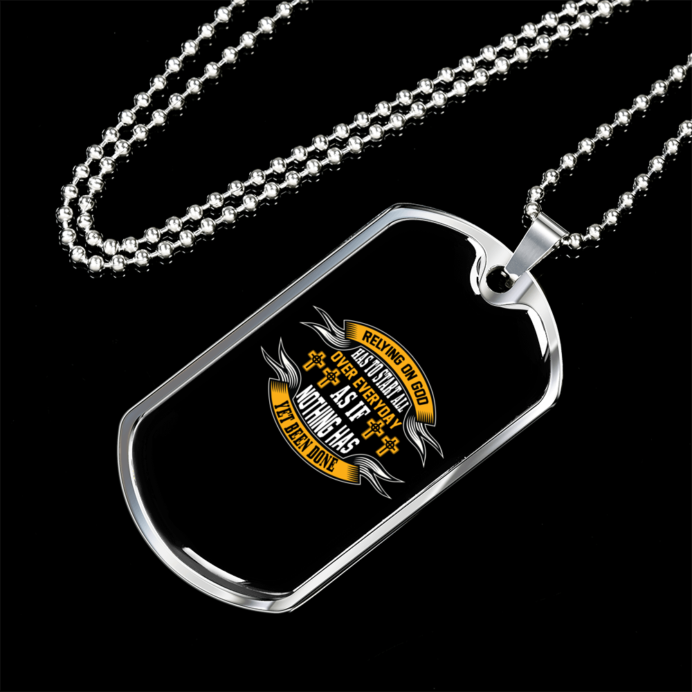 Rely On God Everyday Christian Necklace Stainless Steel or 18k Gold Dog Tag 24" Chain-Express Your Love Gifts