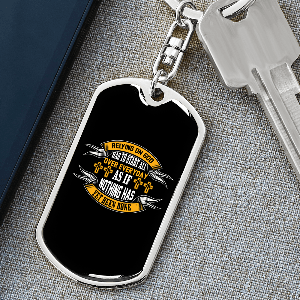 Rely On God Everyday Keychain Stainless Steel or 18k Gold Dog Tag Keyring-Express Your Love Gifts