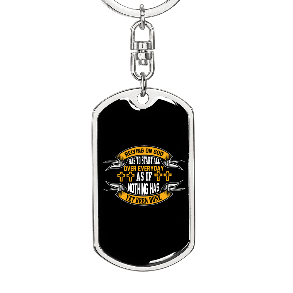 Rely On God Everyday Keychain Stainless Steel or 18k Gold Dog Tag Keyring-Express Your Love Gifts