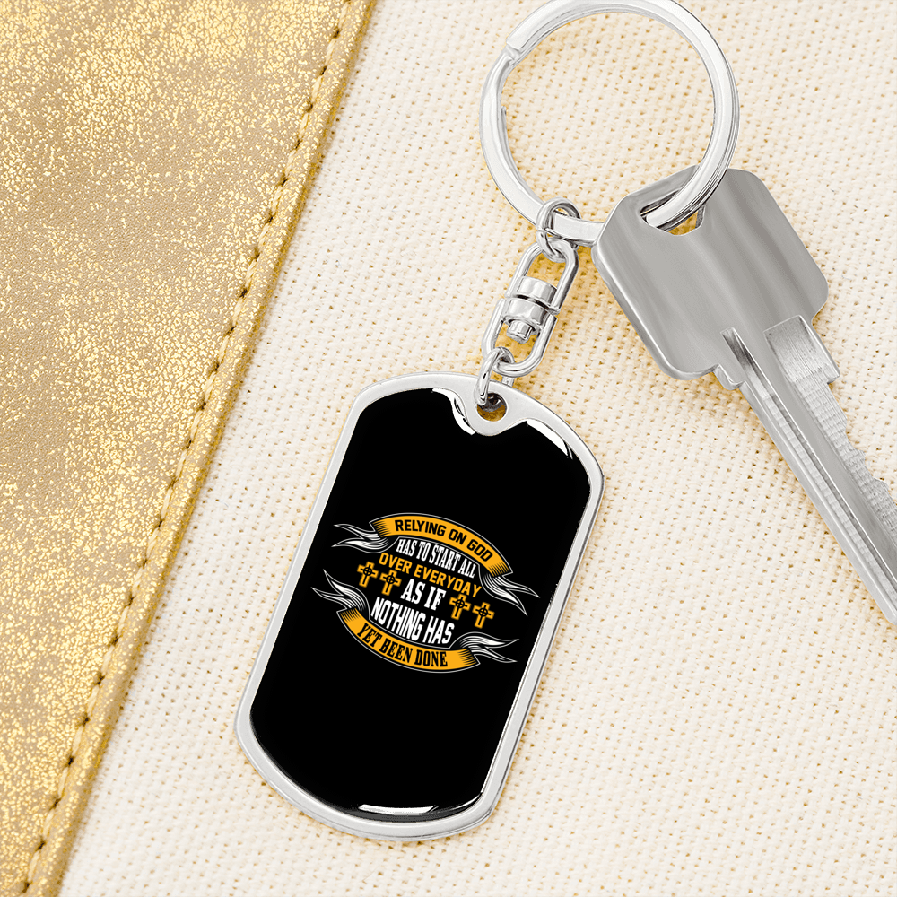 Rely On God Everyday Keychain Stainless Steel or 18k Gold Dog Tag Keyring-Express Your Love Gifts