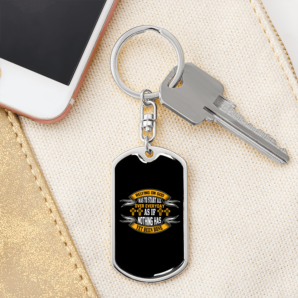 Rely On God Everyday Keychain Stainless Steel or 18k Gold Dog Tag Keyring-Express Your Love Gifts
