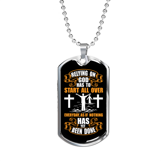 Relying On God Christian Necklace Stainless Steel or 18k Gold Dog Tag 24" Chain-Express Your Love Gifts