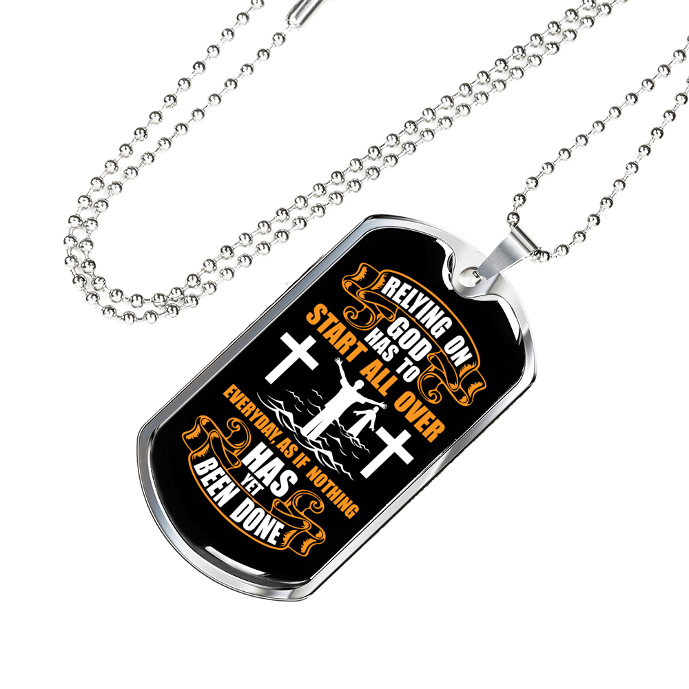 Relying On God Christian Necklace Stainless Steel or 18k Gold Dog Tag 24" Chain-Express Your Love Gifts