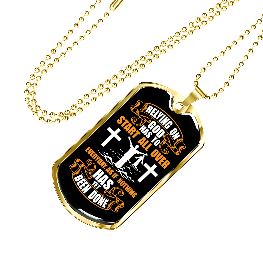 Relying On God Christian Necklace Stainless Steel or 18k Gold Dog Tag 24" Chain-Express Your Love Gifts