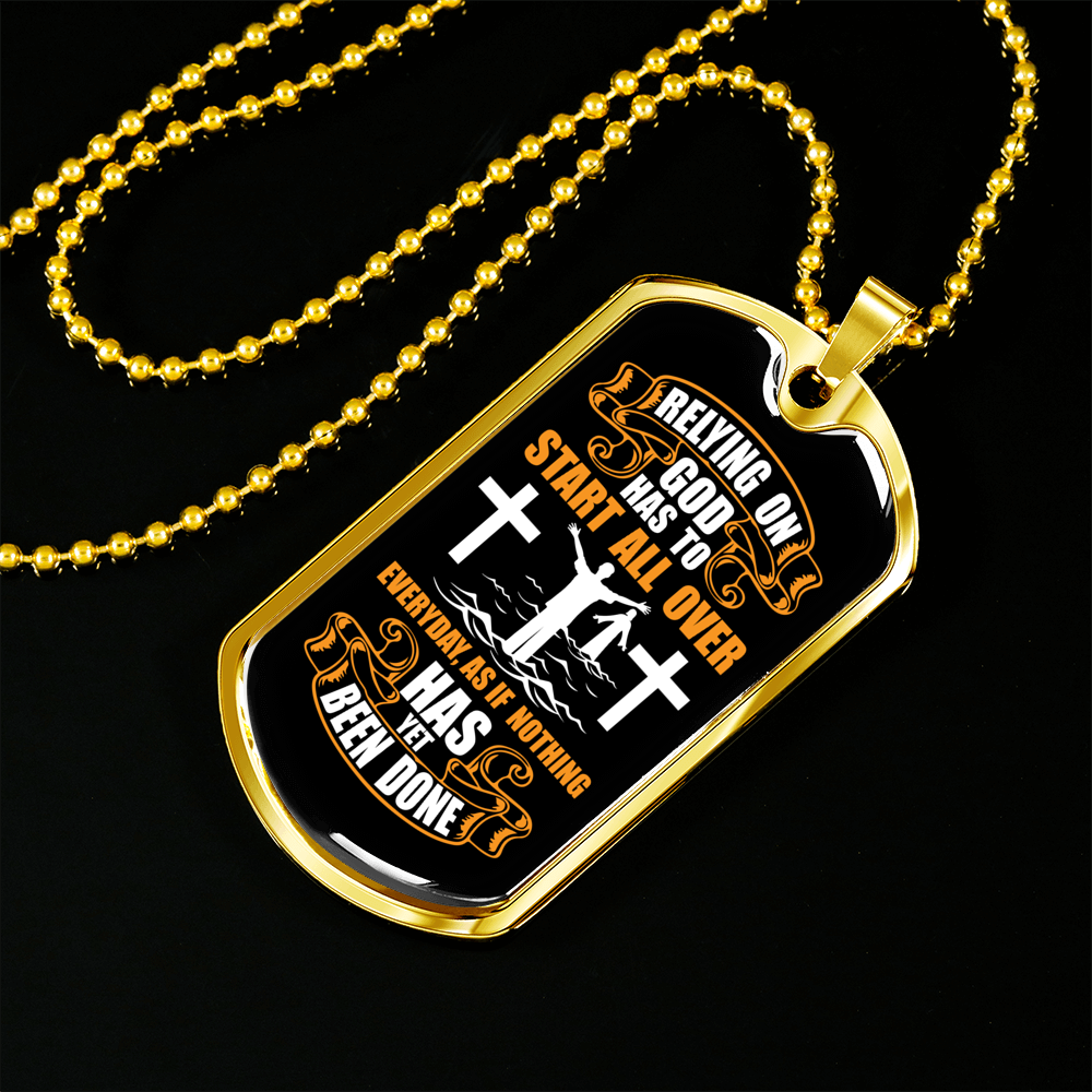 Relying On God Christian Necklace Stainless Steel or 18k Gold Dog Tag 24" Chain-Express Your Love Gifts
