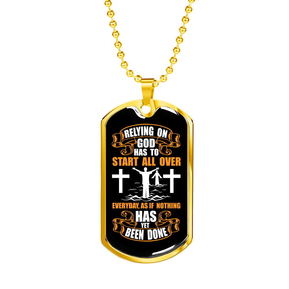 Relying On God Christian Necklace Stainless Steel or 18k Gold Dog Tag 24" Chain-Express Your Love Gifts