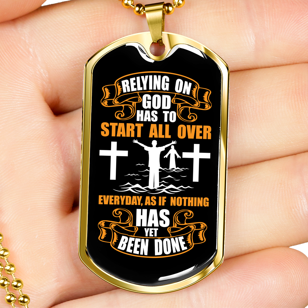 Relying On God Christian Necklace Stainless Steel or 18k Gold Dog Tag 24" Chain-Express Your Love Gifts