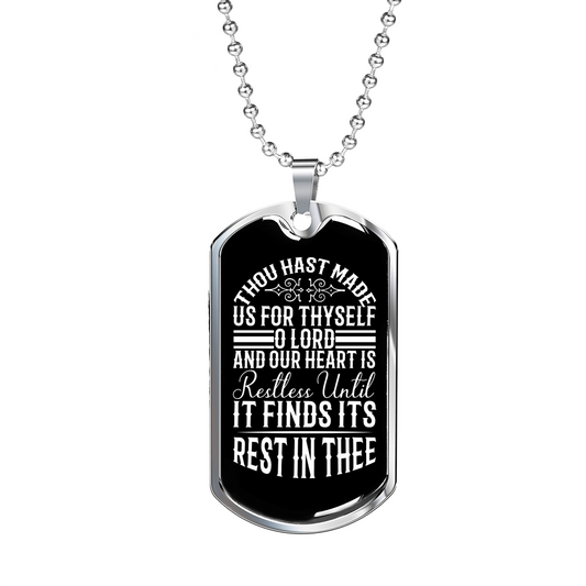 Rest In Thee Christian Necklace Stainless Steel or 18k Gold Dog Tag 24" Chain-Express Your Love Gifts