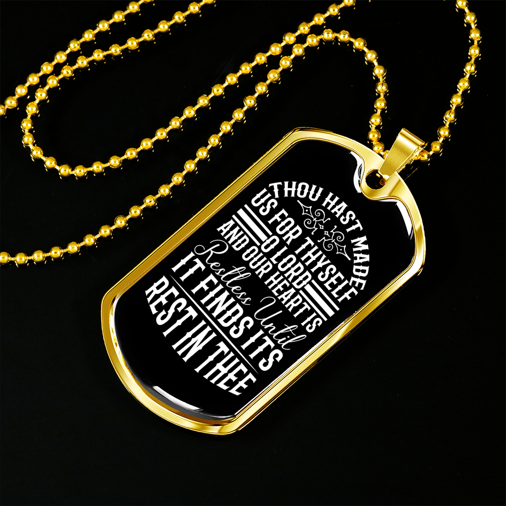 Rest In Thee Christian Necklace Stainless Steel or 18k Gold Dog Tag 24" Chain-Express Your Love Gifts