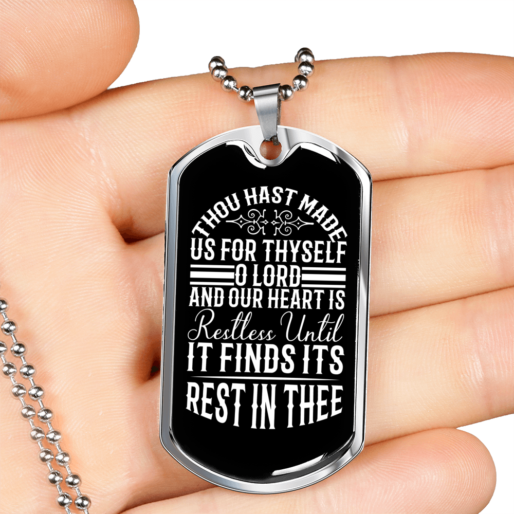 Rest In Thee Christian Necklace Stainless Steel or 18k Gold Dog Tag 24" Chain-Express Your Love Gifts