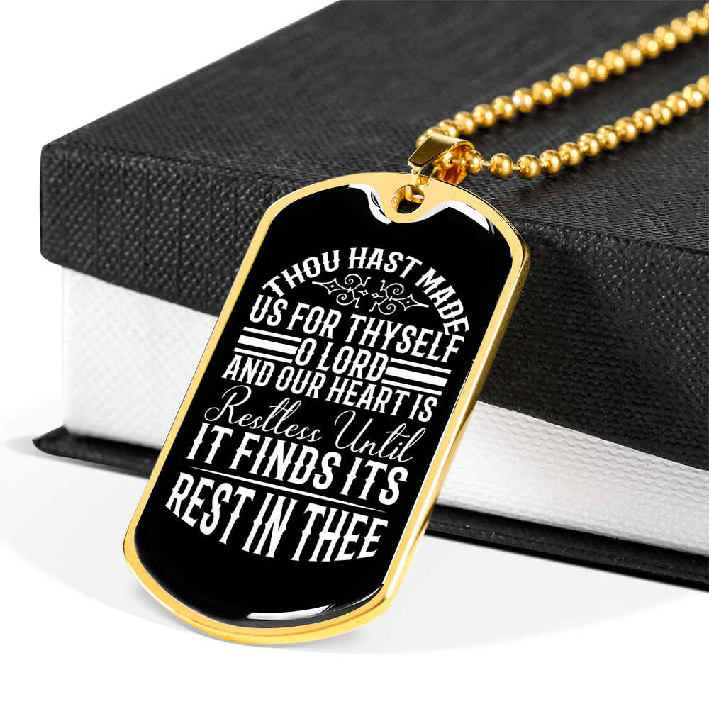 Rest In Thee Christian Necklace Stainless Steel or 18k Gold Dog Tag 24" Chain-Express Your Love Gifts