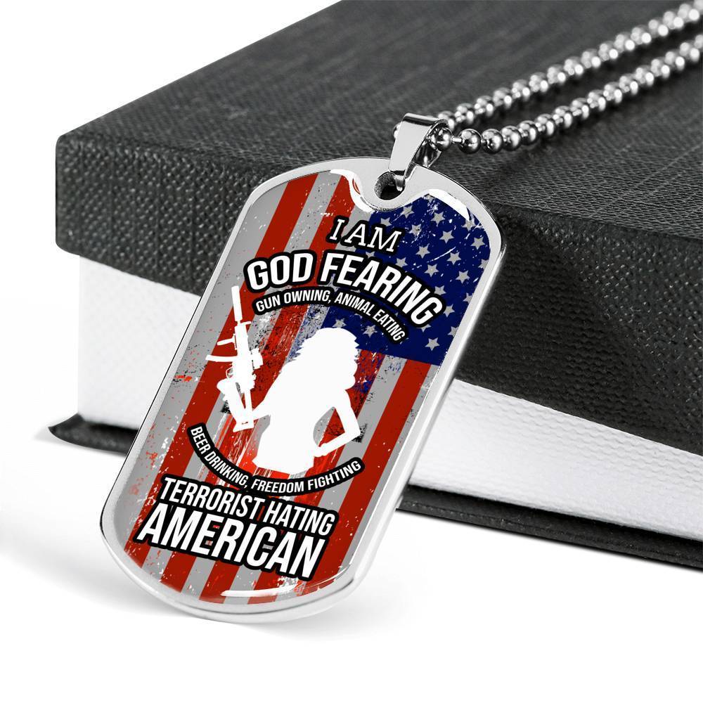 Right To Bear Arms Dog Tag Necklace Stainless Steel or 18k Gold 24" Chain 2Nd Amendment Jewelry-Express Your Love Gifts