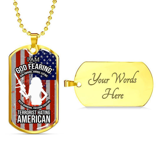 Right To Bear Arms Dog Tag Necklace Stainless Steel or 18k Gold w 24" Chain 2nd Amendment jewelry