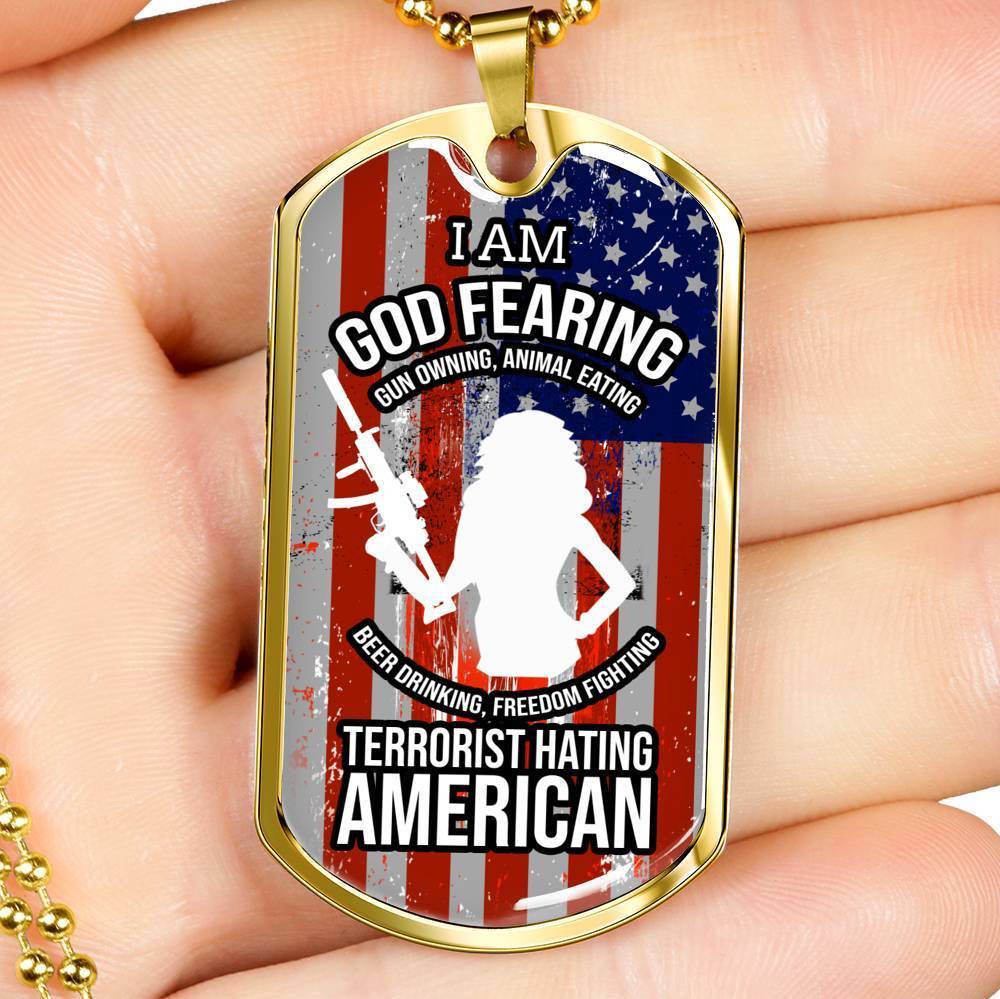 Right To Bear Arms Dog Tag Necklace Stainless Steel or 18k Gold 24" Chain 2Nd Amendment Jewelry-Express Your Love Gifts