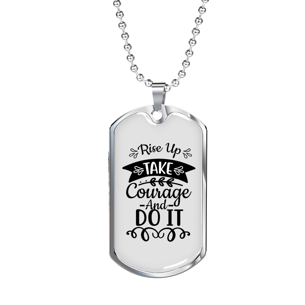 Rise Take Courage Christian Necklace Stainless Steel or 18k Gold Dog Tag 24" Chain-Express Your Love Gifts