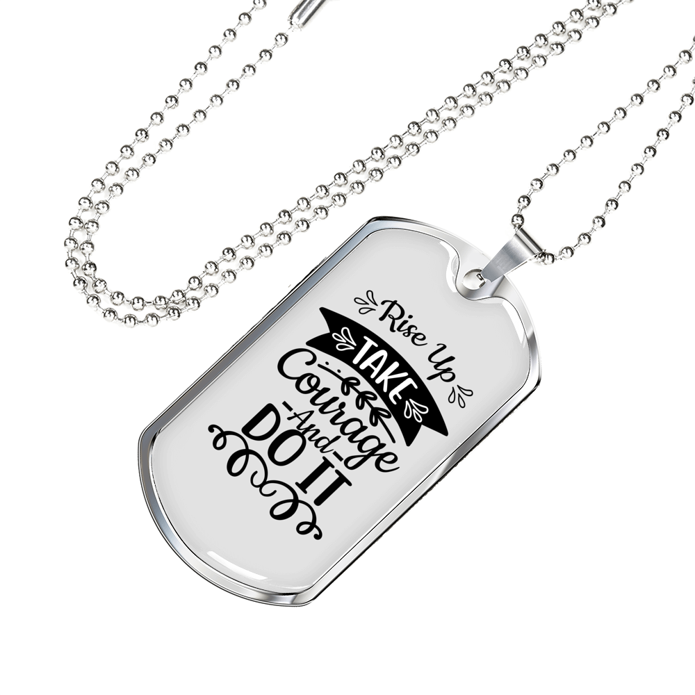 Rise Take Courage Christian Necklace Stainless Steel or 18k Gold Dog Tag 24" Chain-Express Your Love Gifts