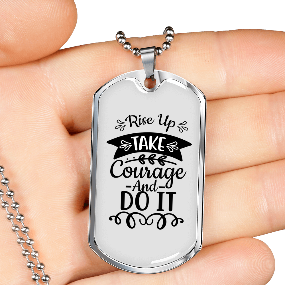 Rise Take Courage Christian Necklace Stainless Steel or 18k Gold Dog Tag 24" Chain-Express Your Love Gifts