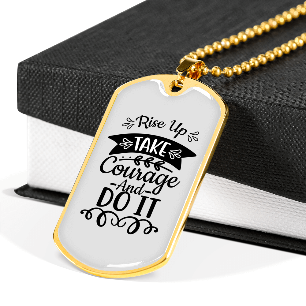 Rise Take Courage Christian Necklace Stainless Steel or 18k Gold Dog Tag 24" Chain-Express Your Love Gifts