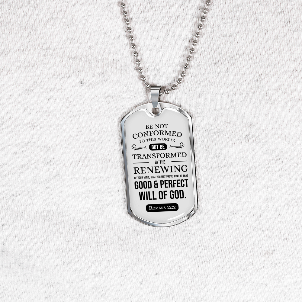 Romans 12 :2 Will of God Necklace Stainless Steel or 18k Gold Dog Tag 24" Chain-Express Your Love Gifts