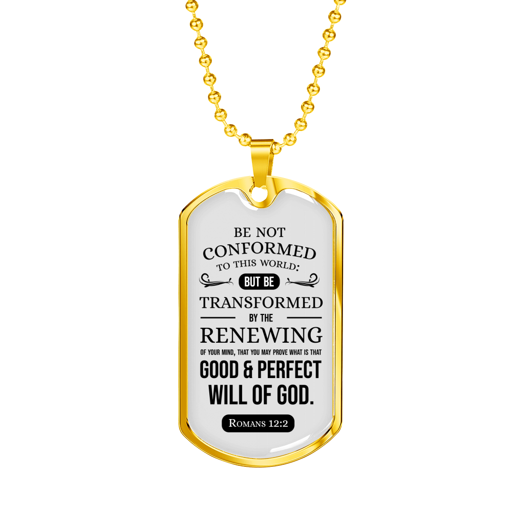 Romans 12 :2 Will of God Necklace Stainless Steel or 18k Gold Dog Tag 24" Chain-Express Your Love Gifts
