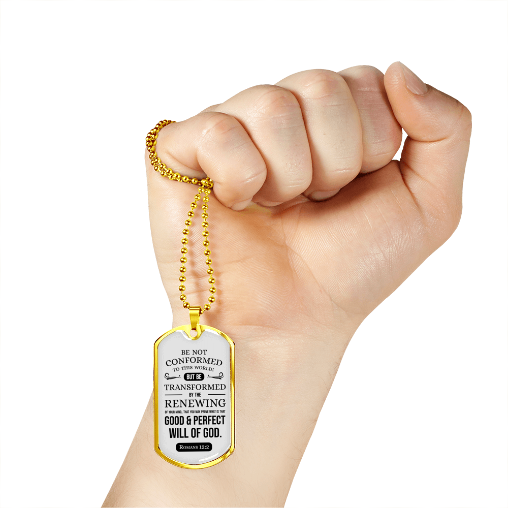 Romans 12 :2 Will of God Necklace Stainless Steel or 18k Gold Dog Tag 24" Chain-Express Your Love Gifts